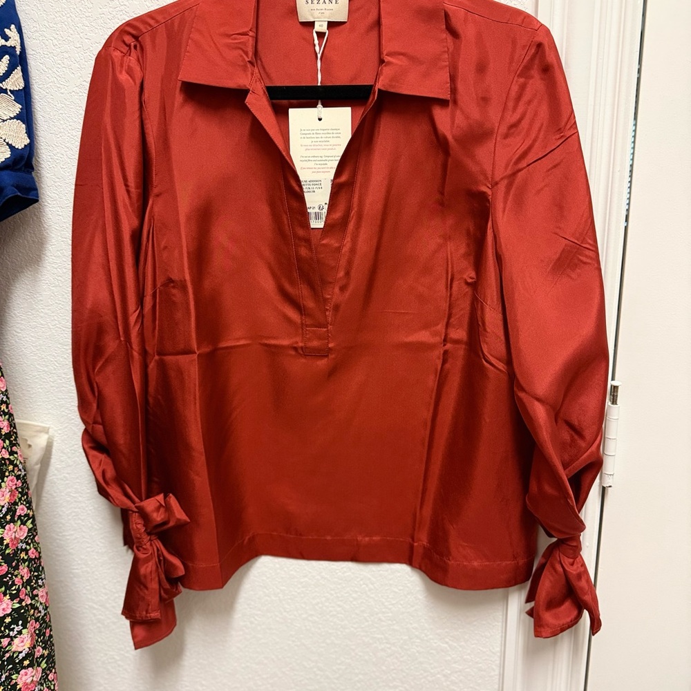 Sezane Addison Blouse Dark Terracotta - Picture 3 of 6